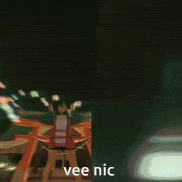 a picture of a girl with the words vee nic on the bottom right