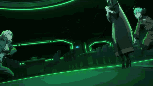 two anime characters are fighting each other with glowing swords and a sword with the letter g on it