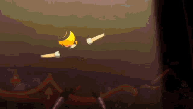 a cartoon character is flying through the air