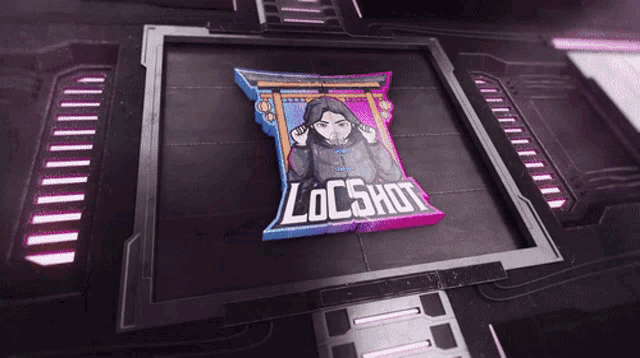 a logo for locshot is displayed in a futuristic setting