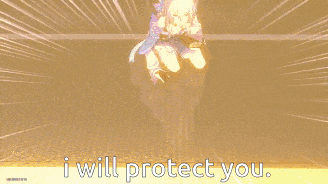 a pixel art of a girl kneeling down with the words i will protect you