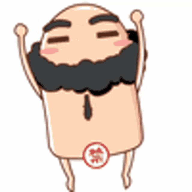 a cartoon character with a beard and a tie is hanging upside down with his arms in the air .