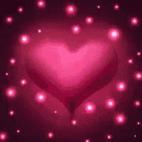 a large pink heart is surrounded by pink lights on a dark background .