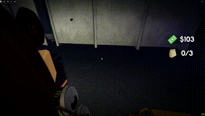 a screenshot of a video game with a bullet hole in a wall and a dollar bill .