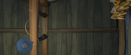 three cartoon bears with blue bows around their necks are hanging upside down