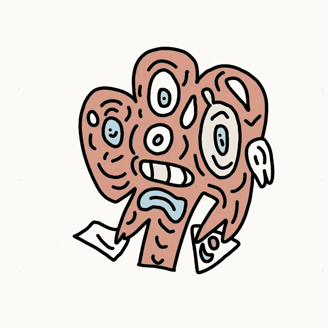 a cartoon drawing of a person with many eyes and the year 2007