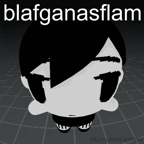 a black and white drawing of a person with the words blafganasflam on the top