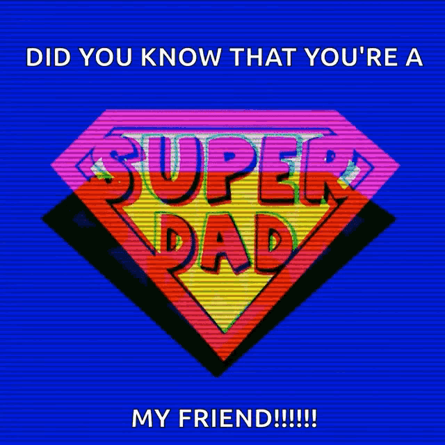 a super dad logo on a blue background