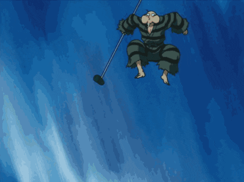 a cartoon character is flying through the air with a sword