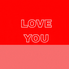 a red heart with eyes and the words love you below it