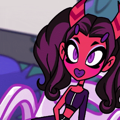 a cartoon drawing of a devil girl with horns