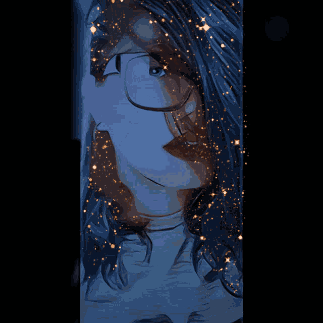 a painting of a woman with glasses and long hair