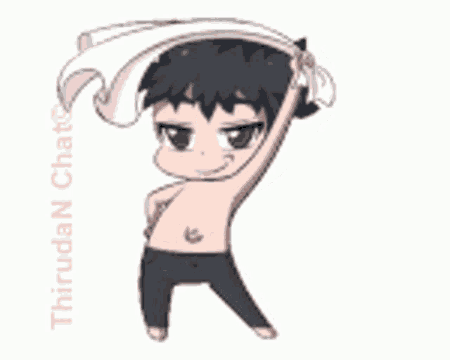a cartoon of a shirtless man holding a towel in his hand .