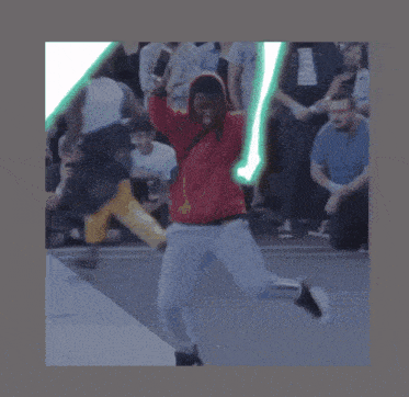 a cartoon drawing of a link dancing in front of people