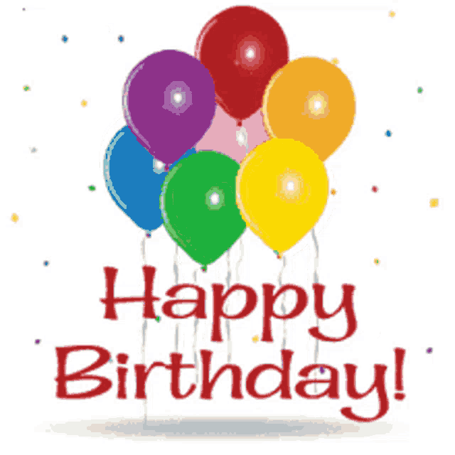 a bunch of balloons with the words happy birthday written below them