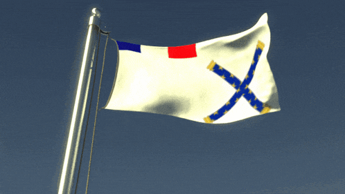 a white flag with a blue and gold cross on it