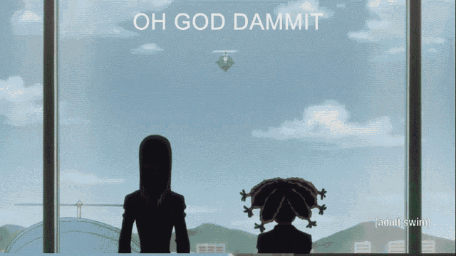a cartoon character with the words oh god dammit on the top