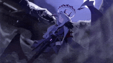 a drawing of a girl with long white hair and a sword