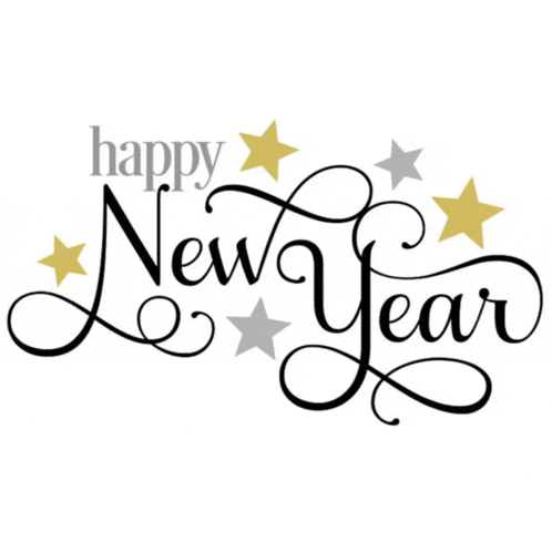 a happy new year greeting with gold and silver stars