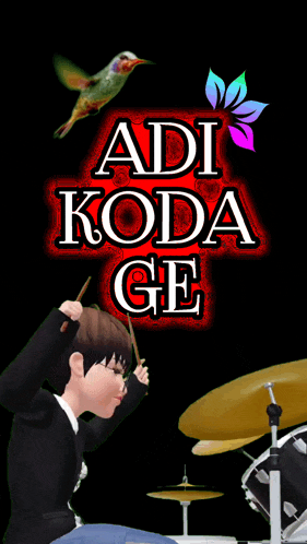 a poster for adi koda ge with a boy playing drums and a hummingbird in the background