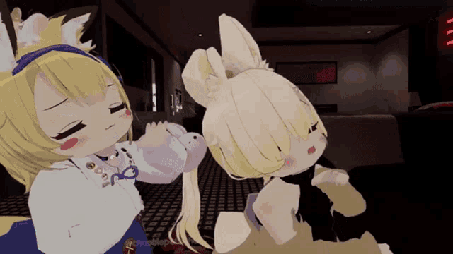 two anime characters are standing next to each other