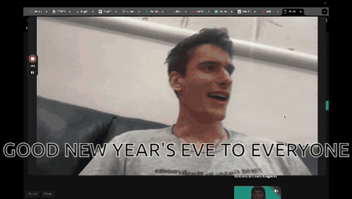 a screen shot of a man with the words good new year 's eve to everyone below him