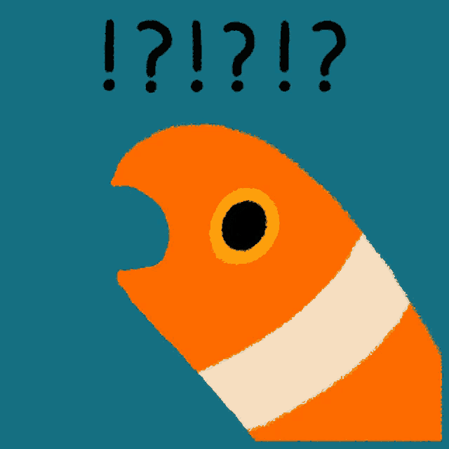 an illustration of a fish with the question ! ? ! ? ! written above it