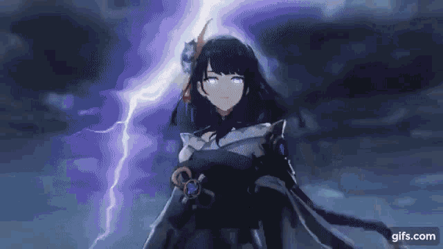 a woman is standing in front of a lightning bolt in a video game .