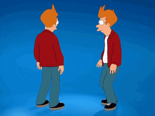 two cartoon characters are standing next to each other