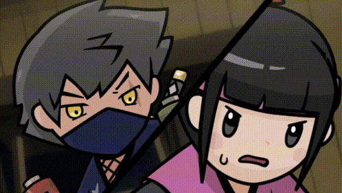 a cartoon drawing of a boy and a girl with a mask on