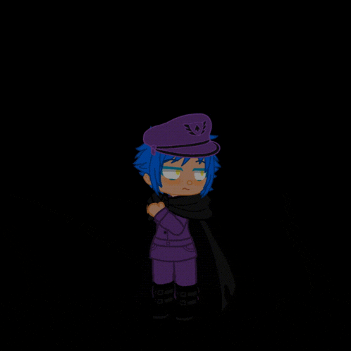 a boy with blue hair and a purple hat