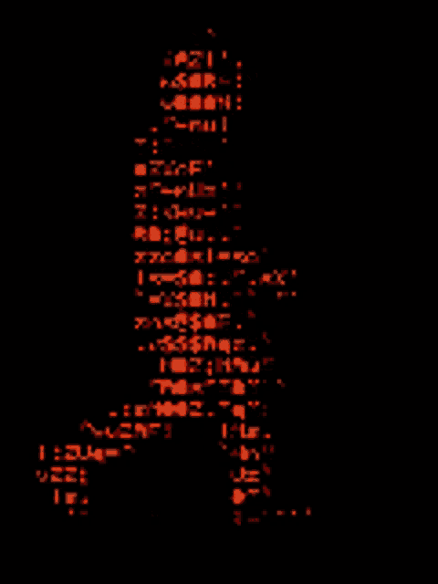 a silhouette of a person is lit up in red letters