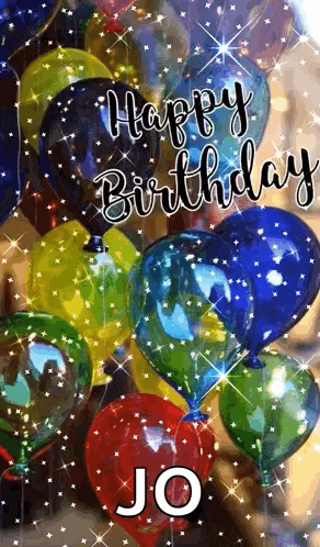 a bunch of balloons with the words `` happy birthday jo '' written on them