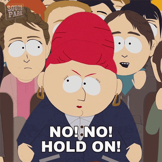 a cartoon character from south park says no hold on