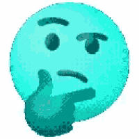 a blue thinking emoji with a hand on its chin