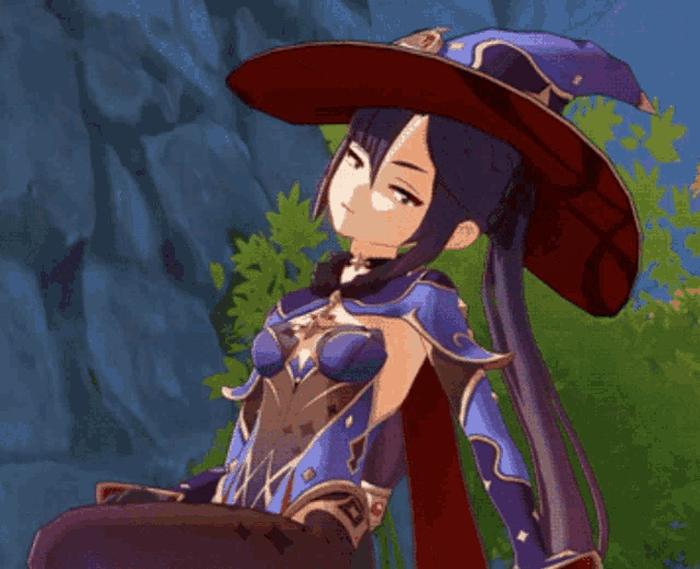 a cartoon character with a witch hat and a blue outfit