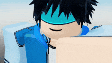 a cartoon character wearing a blue headband with a smile on his face