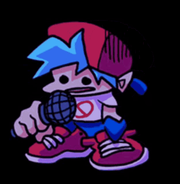 a cartoon character from a video game is holding a microphone in his hand .