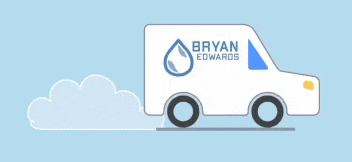 a bryan edwards delivery truck is driving on a blue background