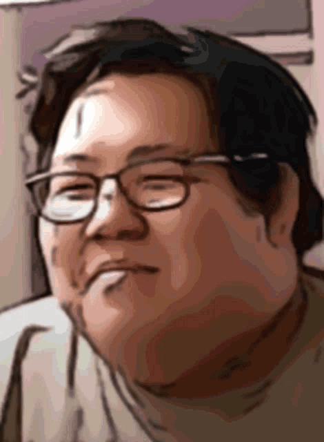 a cartoon drawing of a man wearing glasses and a white shirt