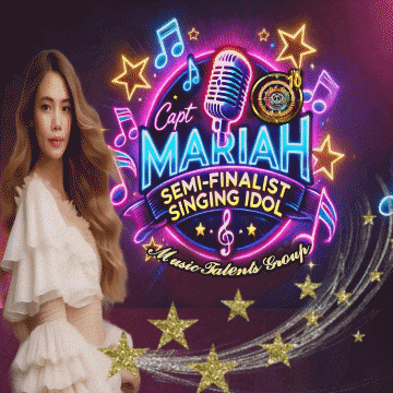 a woman stands in front of a mariah semi-finalist singing idol advertisement