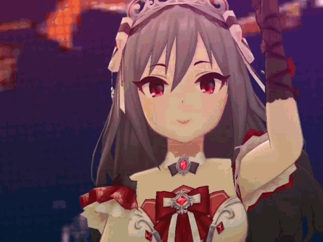 a close up of a anime girl with a tiara