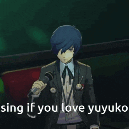 a man singing into a microphone with the words sing if you love yuyuko
