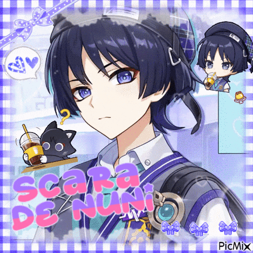 a picture of a boy with a cat and the words scara de nuno on the bottom