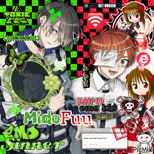 a collage of anime characters with the words cheer up emo kid