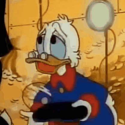 a close up of a cartoon character , donald duck , wearing glasses .