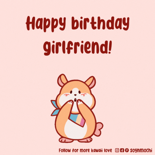 a birthday card for a girlfriend with a hamster surrounded by pink hearts