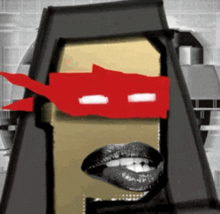 a drawing of a woman with black lips and a red mask on her eyes