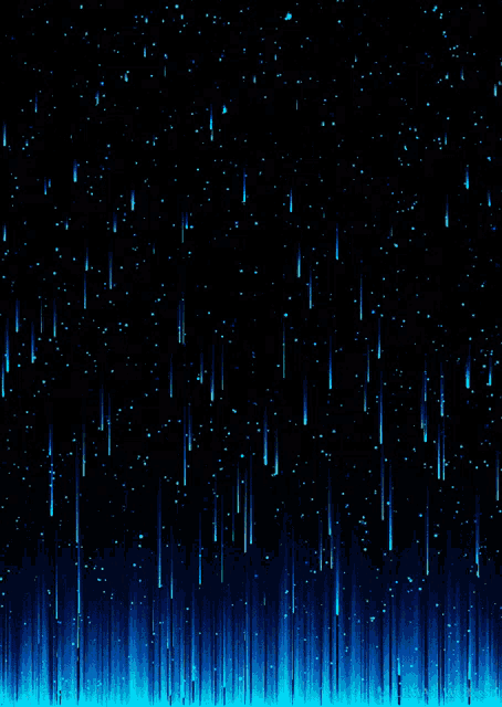 a black background with blue lines and dots falling down