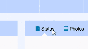 a computer screen shows a status and photos icon